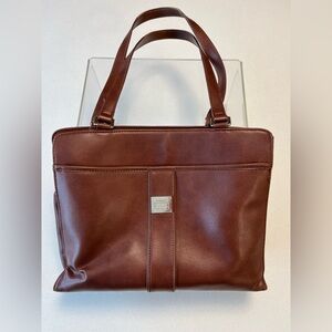Vintage Liz Claiborne Rich Brown Faux Leather Handbag with Plaid Lining